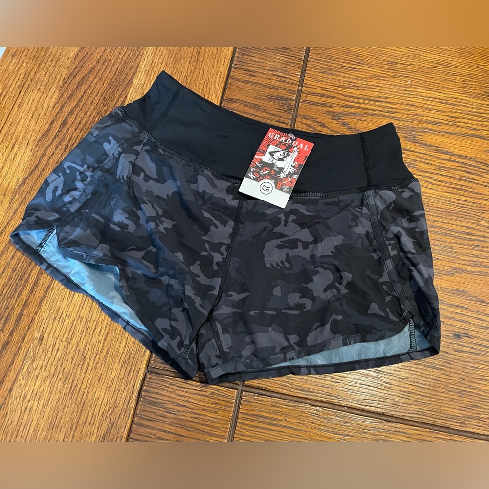 Women's Black Camo Athletic Shorts with Wide Waistband